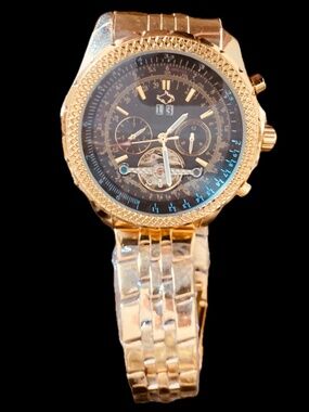 GuTe Automatic Self-Winding Skeleton Men's Watch Gold Tone Open Heart Y032 NIB